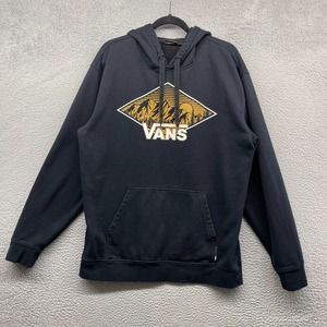 Vans Mens Hooded Sweater Black Long Sleeve Pockets Logo Drawstring Size XL